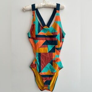 PRANA Neolani One Piece Swimsuit Geometric Pattern Atlantic Seaglass Resortwear